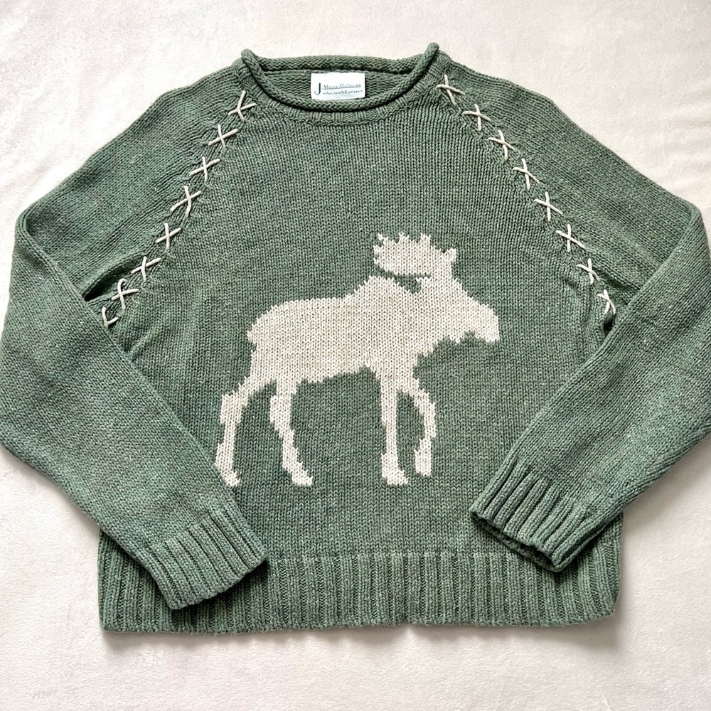 Vintage Sage Green Moose Nature Sweater
